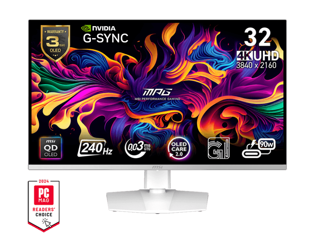 MSI 31.5'' MPG 321URXW QD-OLED 16:9 FLAT QD-OLED 240HZ 0.03Ms UHD G-Sync Compatible Beyaz Gaming Monitör