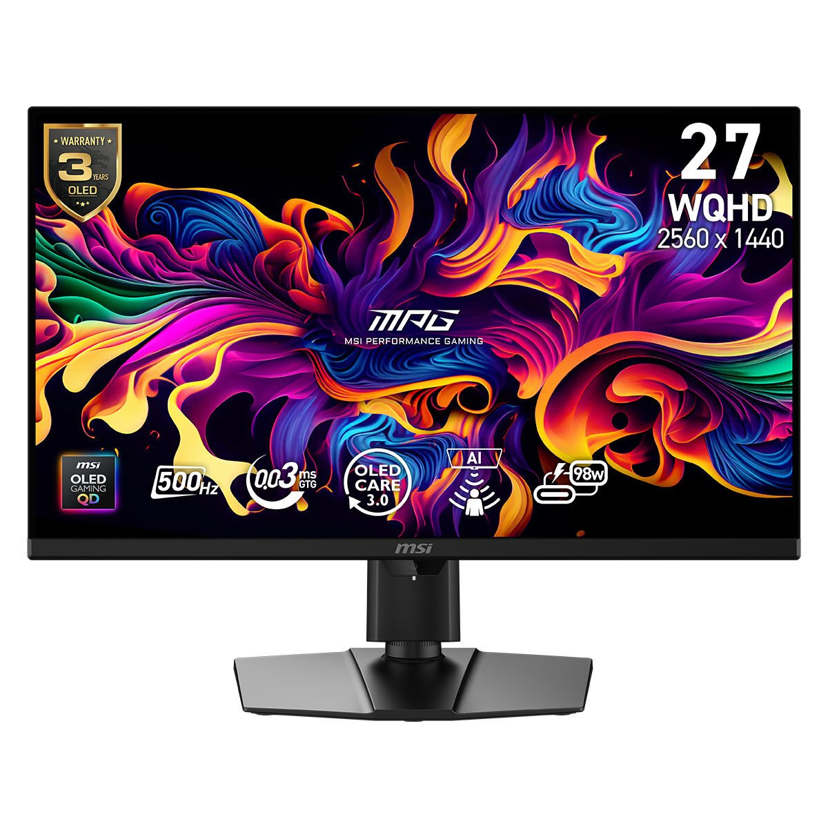MSI MPG 271QR QD-OLED X50 26.51 500Hz 0.03ms 2K WQHD Adaptive Sync Pivot Gaming Monitör