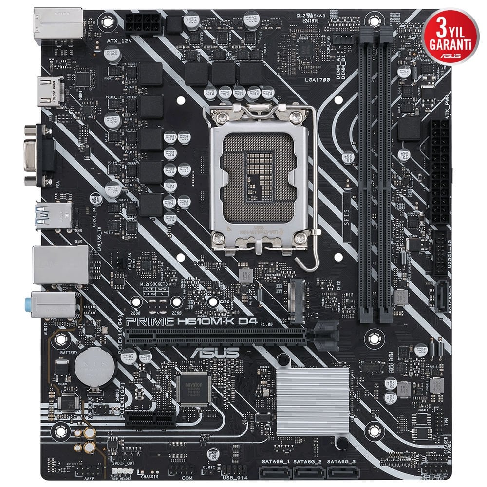 Asus Prime H610M-K D4 ARGB Intel H610 LGA1700 3200MHZ DDR4 M2 HDMI Usb 3.2 mATX Anakart