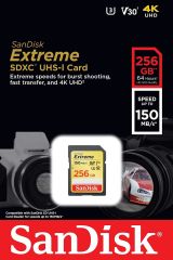 SanDisk Extreme 256GB 150MB/s SDXC V30 UHS-I U3 Hafıza Kartı SDSDXV5-256G-GNCIN