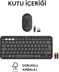 Logitech Pebble 2 Sessiz Kablosuz Türkçe Q Klavye ve Mouse Seti - Grafit 920-012245