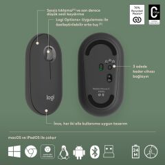 Logitech Pebble 2 Sessiz Kablosuz Türkçe Q Klavye ve Mouse Seti - Grafit 920-012245