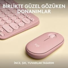 Logitech Pebble 2 Sessiz Kablosuz Türkçe Q Klavye ve Mouse Seti - Pembe 920-012247