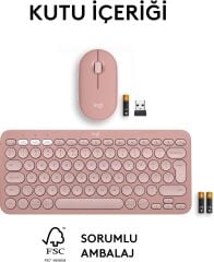 Logitech Pebble 2 Sessiz Kablosuz Türkçe Q Klavye ve Mouse Seti - Pembe 920-012247