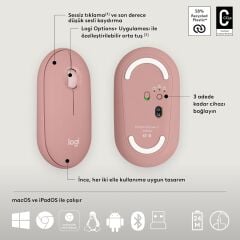 Logitech Pebble 2 Sessiz Kablosuz Türkçe Q Klavye ve Mouse Seti - Pembe 920-012247