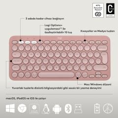 Logitech Pebble 2 Sessiz Kablosuz Türkçe Q Klavye ve Mouse Seti - Pembe 920-012247