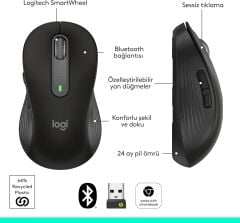 Logitech Signature M650 Küçük ve Orta Boy Sağ El Için Sessiz Kablosuz Mouse - Siyah 910-006253