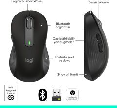 Logitech Signature M650 Küçük ve Orta Boy Sağ El Için Sessiz Kablosuz Mouse - Siyah 910-006253