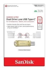 SanDisk Ultra Dual Drive Luxe 256GB Type-C USB 3.2 Flash Bellek Gold SDDDC4-256G-G46GD