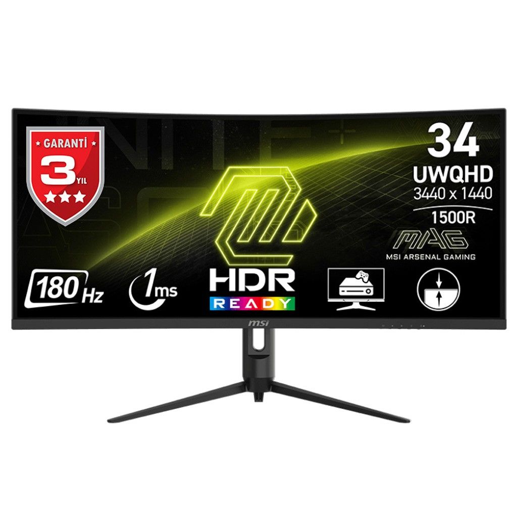 MSI MAG 342CQR E2 34'' UWQHD CURVE  VA 180HZ 1MS (MPRT) FREESYNC PREMIUM GAMING MONITOR