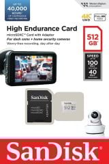SanDisk High Endurance 512GB 100/40MB/s microSDXC C10 V30 Adaptörlü Hafıza Kartı SDSQQNR-512G-GN6IA