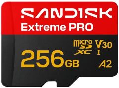 SANDISK Extreme PRO 256GB 250/170MB/s microSDXC UHS-I A2 V30 5K/4K Kamera Drone Hafıza Kartı SDSQXCJ-256G-GS6MA