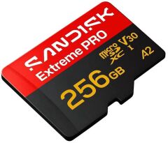 SANDISK Extreme PRO 256GB 250/170MB/s microSDXC UHS-I A2 V30 5K/4K Kamera Drone Hafıza Kartı SDSQXCJ-256G-GS6MA