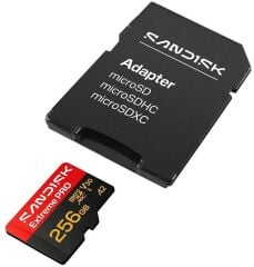 SANDISK Extreme PRO 256GB 250/170MB/s microSDXC UHS-I A2 V30 5K/4K Kamera Drone Hafıza Kartı SDSQXCJ-256G-GS6MA