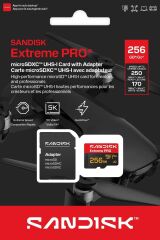 SANDISK Extreme PRO 256GB 250/170MB/s microSDXC UHS-I A2 V30 5K/4K Kamera Drone Hafıza Kartı SDSQXCJ-256G-GS6MA
