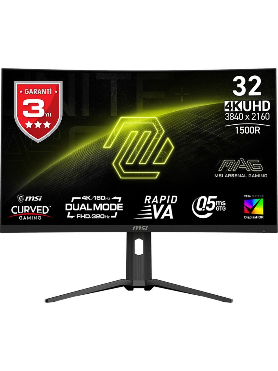 Msı 32 Mag 321CUPDF 3840X2160 (Uhd) 16:09 Curve 1500R Va 160HZ 0.5ms (Gtg) Freesync Premıum Gamıng Monıtor