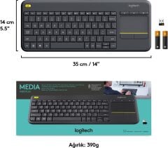 Logitech K400 Plus Dokunmatik Kablosuz Siyah Smart Tv Klavye 920-007149