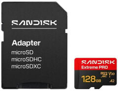SANDISK Extreme PRO 128GB 250/120MB/s microSDXC UHS-I A2 V30 5K/4K Kamera Drone Hafıza Kartı SDSQXCJ-128G-GS6MA