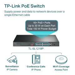 TP-Link TL-SL1218P 16 Port 10/100 2 Port Gigabit Yönetilemez Poe Switch
