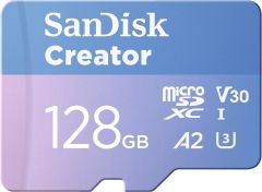 SanDisk Creator 128GB 190/90MB/s microSDXC UHS-I A2 V30 Adaptörlü Hafıza Kartı SDSQXAA-128G-IN6MS
