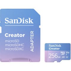 SanDisk Creator 256GB 190/130MB/s microSDXC UHS-I A2 V30 Adaptörlü Hafıza Kartı SDSQXAV-256G-IN6MS