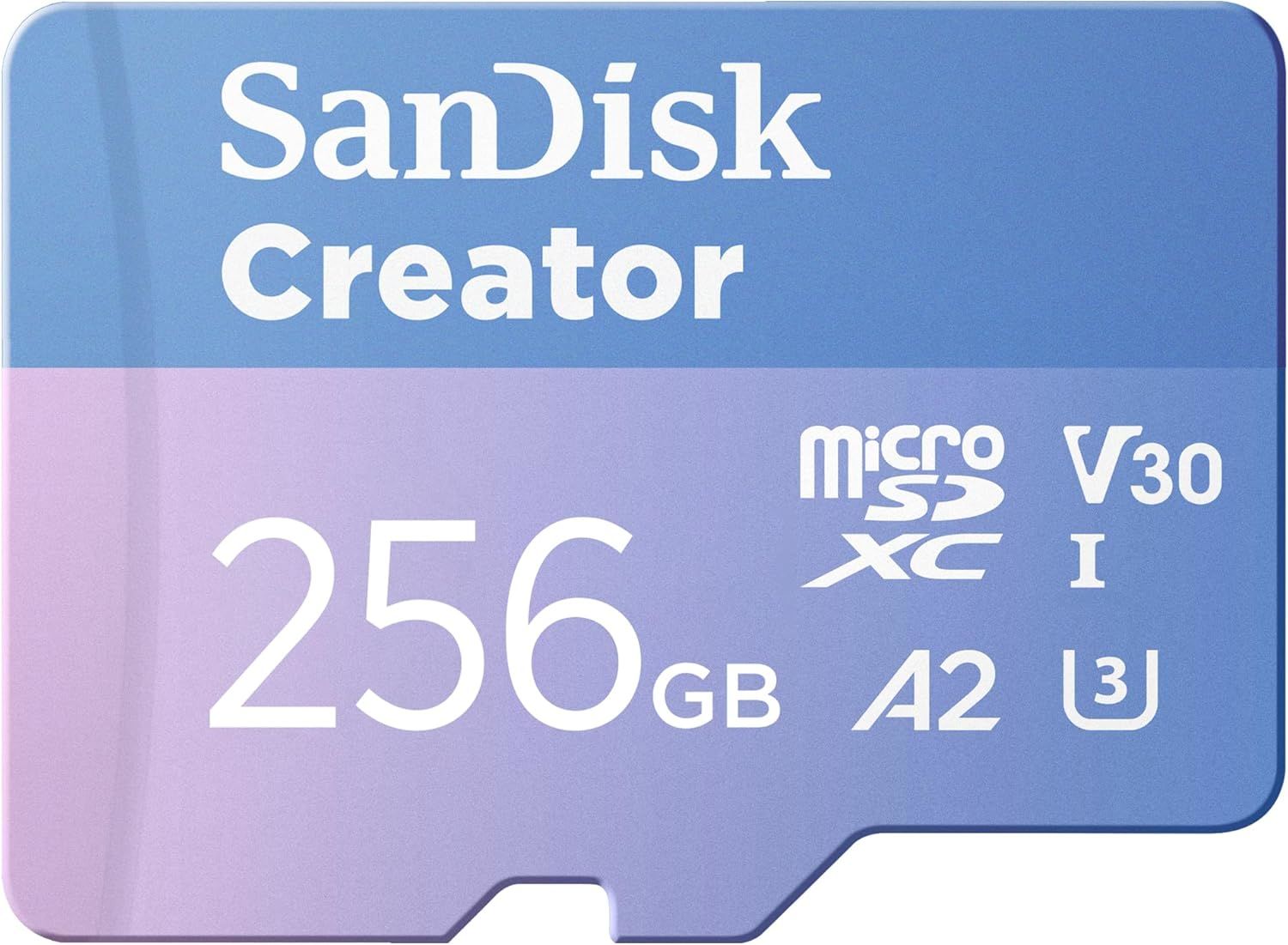 SanDisk Creator 256GB 190/130MB/s microSDXC UHS-I A2 V30 Adaptörlü Hafıza Kartı SDSQXAV-256G-IN6MS