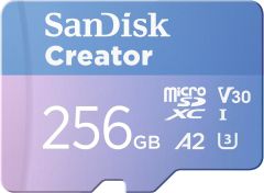 SanDisk Creator 256GB 190/130MB/s microSDXC UHS-I A2 V30 Adaptörlü Hafıza Kartı SDSQXAV-256G-IN6MS