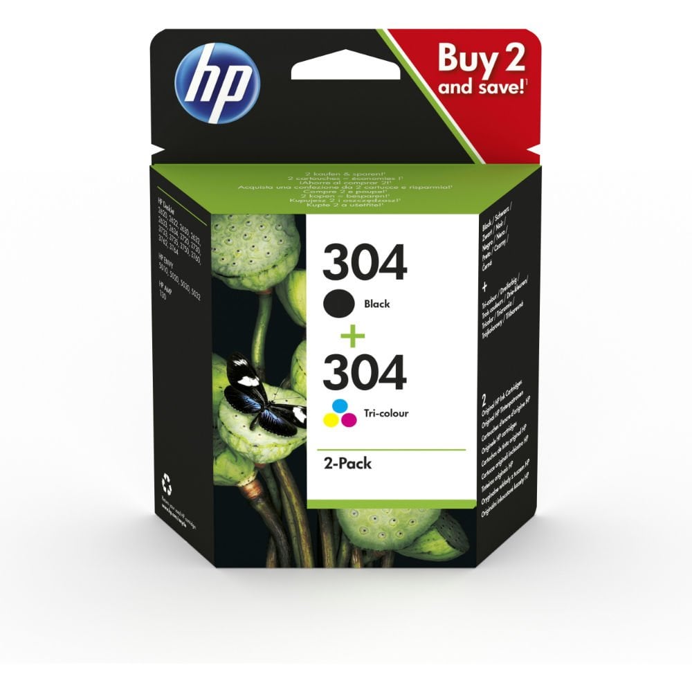 HP 304 Mürekkep Kartuşu Siyah/Üç Renkli 2'li Paket 3JB05AE