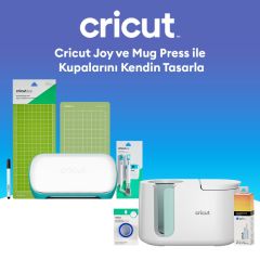 Cricut Joy Kesme Makinesi ve Kupa Presi ile Kupalarını Kendin Tasarla Paketi (Makine + Kupa Presi + Transfer Kağıdı +  Isıya Dayanıklı Bant + Alet Seti + Mat)