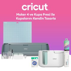 Cricut Maker 4 Kesme Makinesi ve Kupa Presi ile Kupalarını Kendin Tasarla Paketi (Makine + Kupa Presi + Transfer Kağıdı + Isıya Dayanıklı Bant + Alet Seti + Kazıyıcı)
