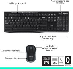 Logitech MK270 Kablosuz USB Alıcılı Türkçe Q Klavye Mouse Seti - Siyah 920-004525