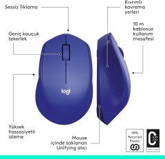 Logitech M330 Sessiz Kablosuz Mouse - Mavi 910-004910
