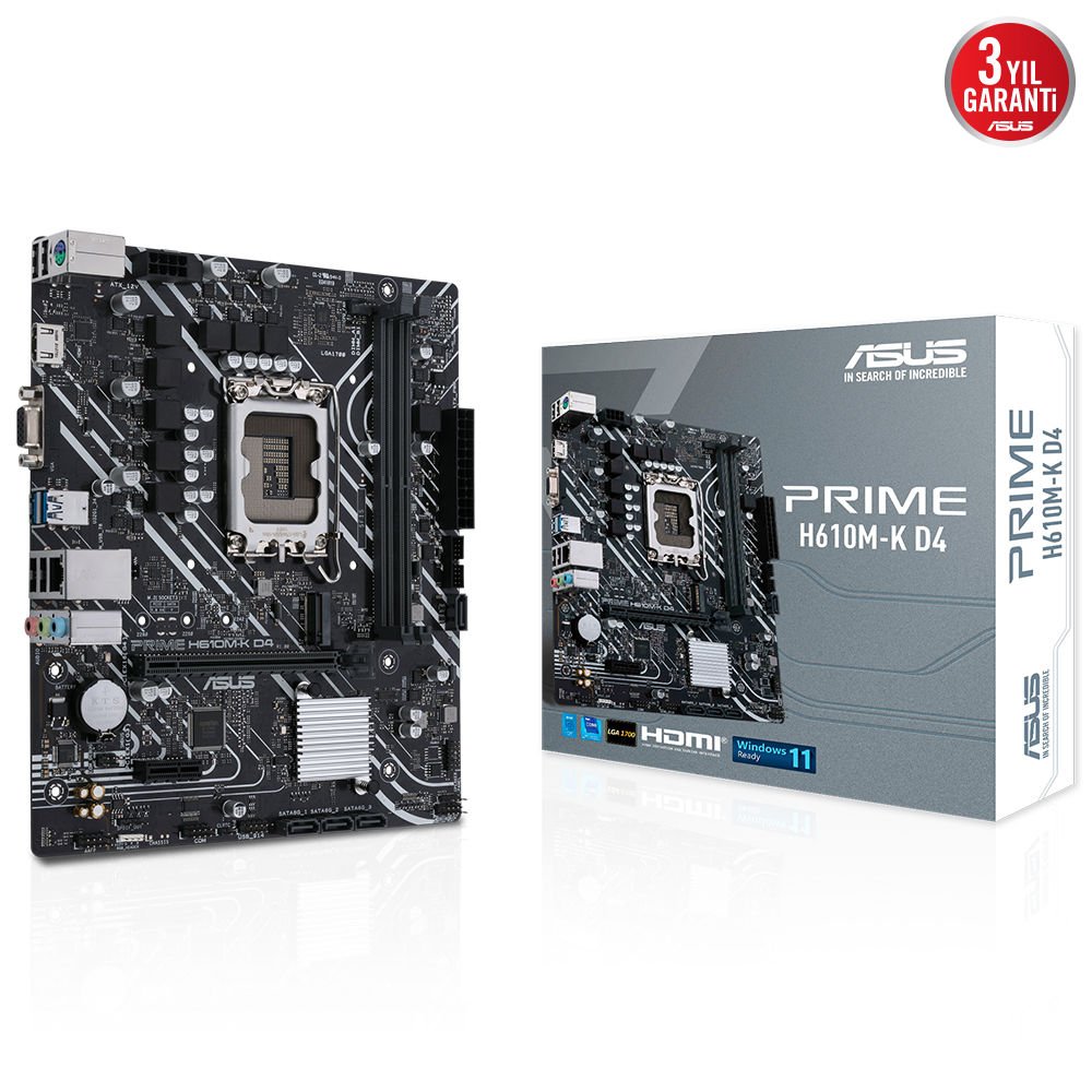 Asus PRIME H610M-K D4 Intel H610 LGA1700 3200MHz DDR4 M.2 HDMI D-Sub USB3.2 mATX Anakart 90MB1A10-M0EAY0