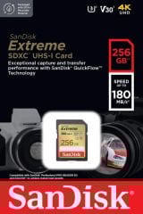 SanDisk Extreme 256GB 180MB/s SD UHS-I 4K UHD Hafıza Kartı SDSDXVV-256G-GNCIN