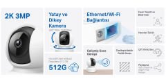 TP-LINK Tapo C212 Yatay Dikey Hareketli Wi-Fi+ Ethernet  2K Güvenlik Kamerası