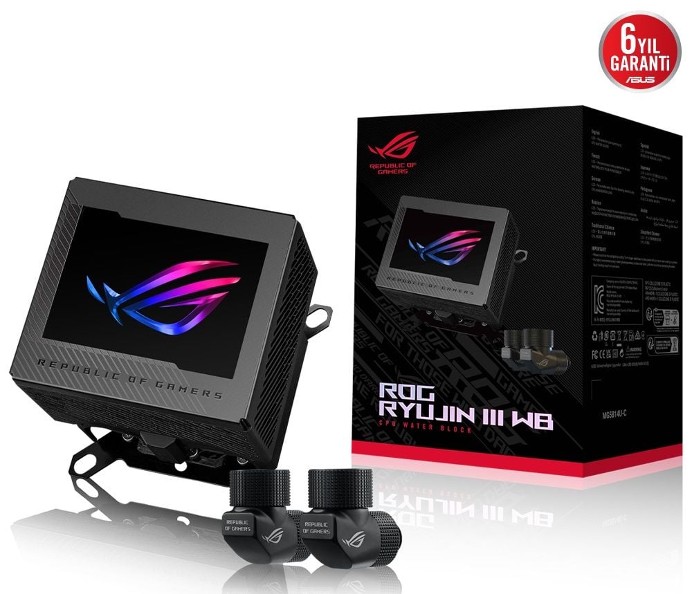 Asus ROG Ryujin III WB Tam Renkli 3.5'' LCD Ekran Gömülü VRM Fan 360 mm Intel(1700p/1851p)-AMD Uyumlu Sıvı Soğutma Bloğu 90RC00V0-M0UAY0