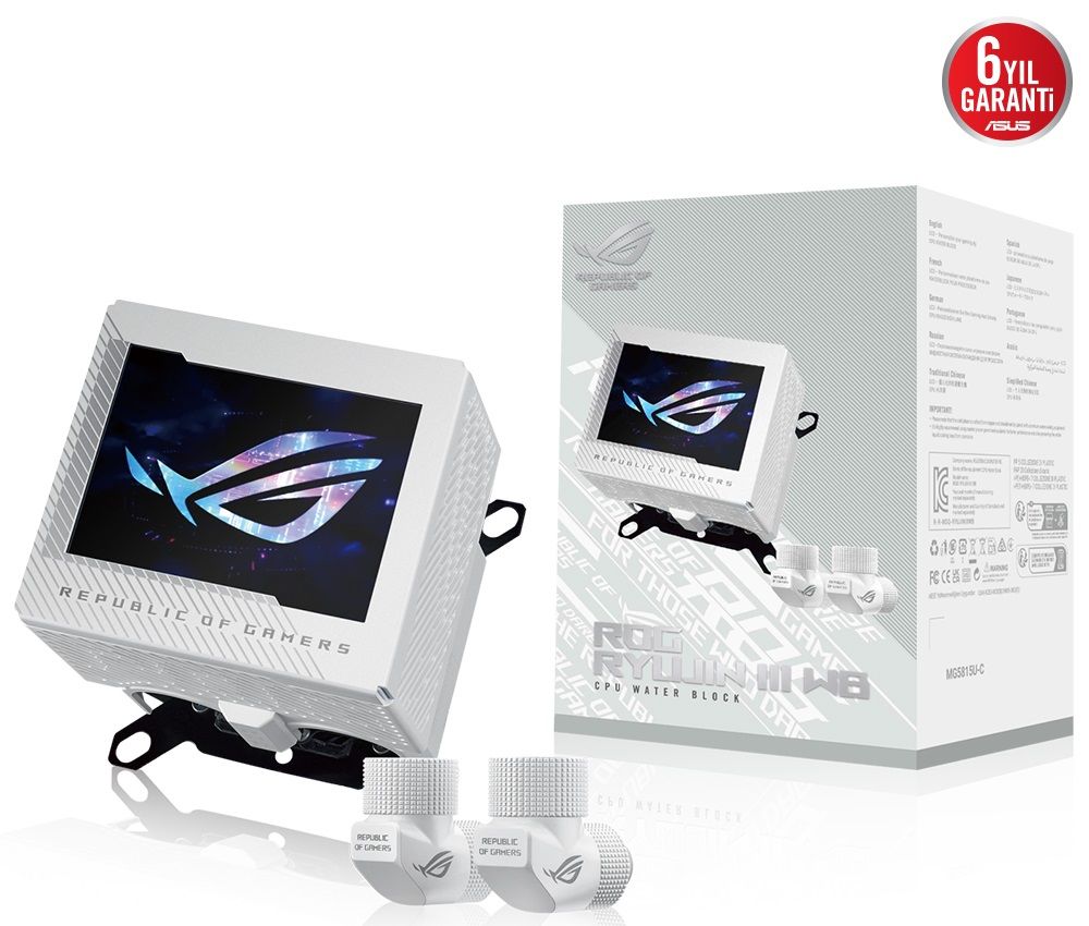 Asus ROG Ryujin III WB Beyaz Tam Renkli 3.5'' LCD Ekran Gömülü VRM Fan 360 mm Intel(1700p/1851p)-AMD Uyumlu Sıvı Soğutma Bloğu Beyaz  90RC00V2-M0UAY0
