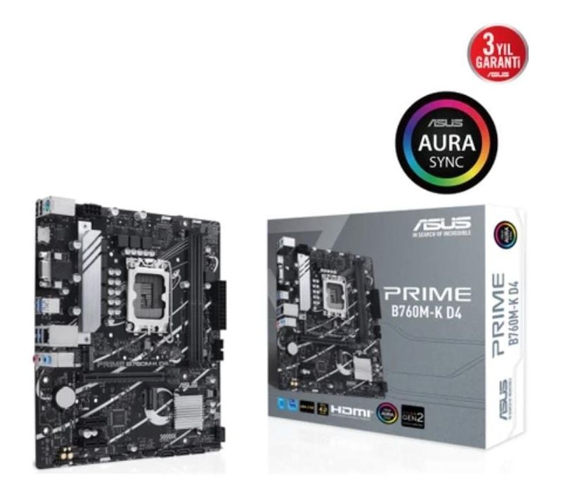 Asus Prime B760M-K D4 Intel B760 LGA1700 5333MHz DDR4 M2 HDMI VGA mATX Anakart 90MB1DS0-M1EAY0