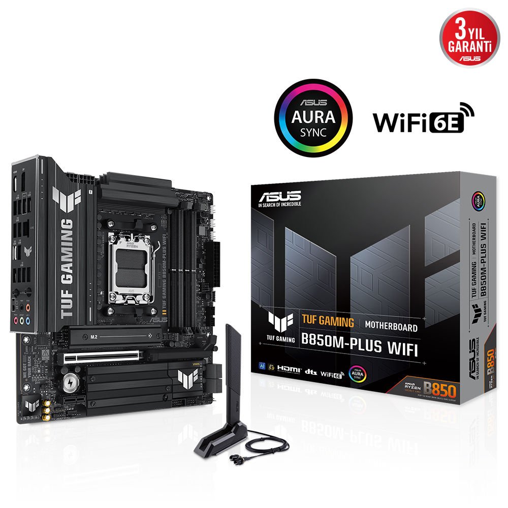 Asus TUF Gaming B850M-PLUS WIFI DDR5 8000 DP HDMI 3x M2 USB3.2 WiFi 6E BT AURA RGB mATX Anakart 90MB1IY0-M0EAY0