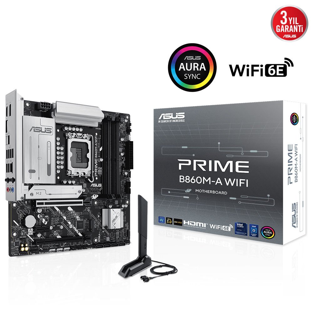 Asus PRIME B860M-A WIFI DDR5 8666MHz WiFi 6E BT USB 3.2 Gen2x2 2.5G LAN AURA RGB mATX Anakart 90MB1JY0-M0EAY0