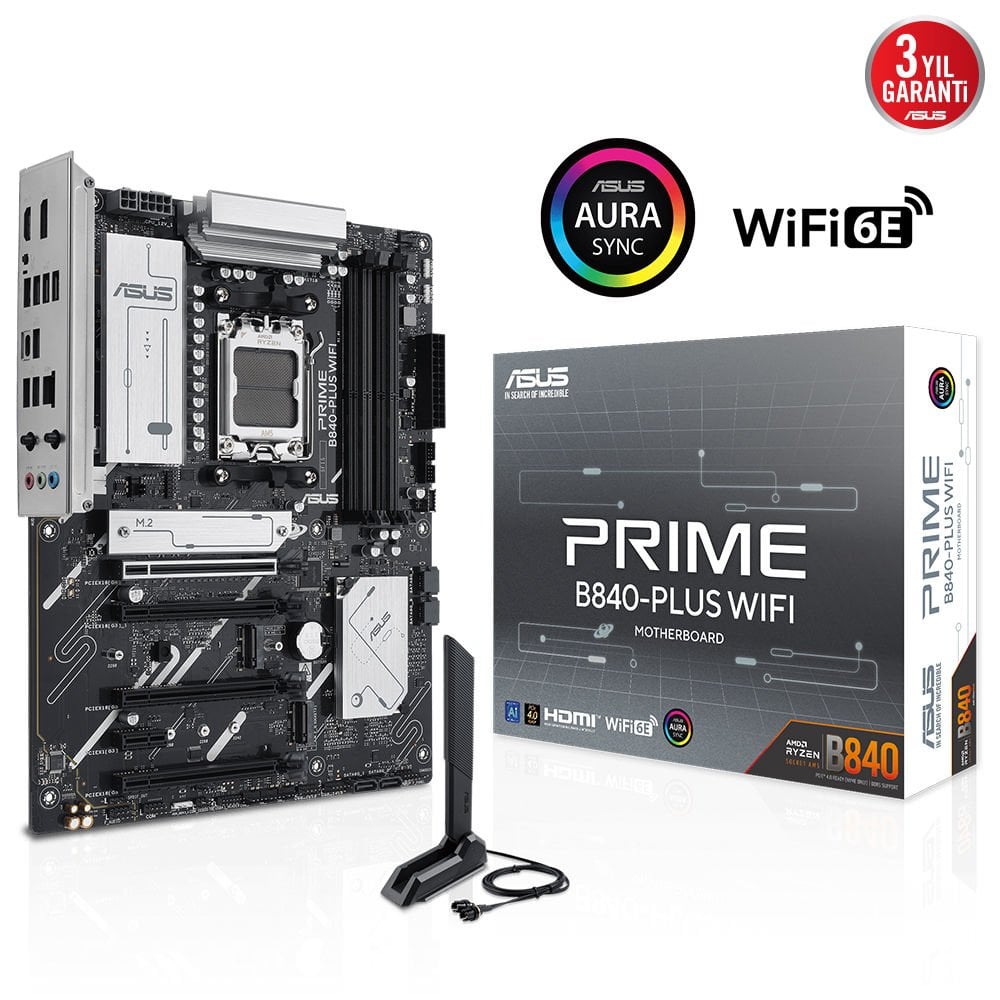 Asus PRIME B840-PLUS WIFI DDR5 7600MHz USB 3.2 2.5G LAN AURA RGB BIOS FlashBack ATX Anakart 90MB1IZ0-M0EAY0