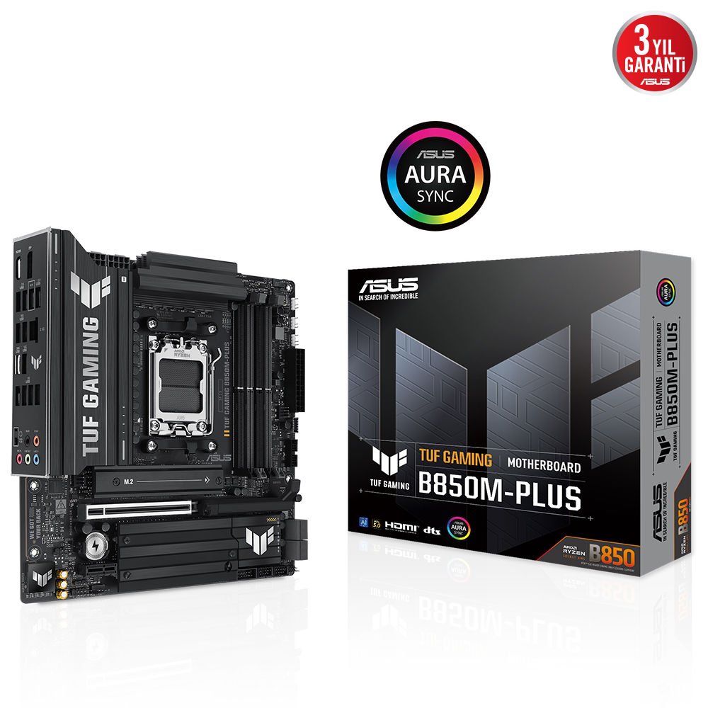Asus TUF Gaming B850M-PLUS DDR5 8000MHz USB 3.2 Gen2x2 2.5G LAN AURA RGB mATX Anakart 90MB1IX0-M0EAY0