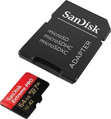 SanDisk Extreme Pro 64GB 200/90MB/s microSDXC UHS-I A2 V30 Adaptörlü Hafıza Kartı SDSQXCU-064G-GN6MA