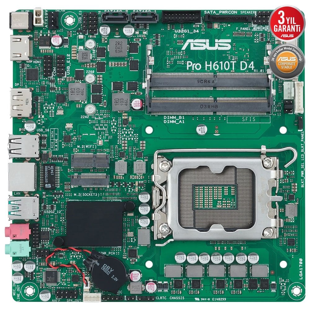 Asus Pro H610T D4-CSM Intel H610 LGA1700 DDR4 3200 DP HDMI LVDS Çift M.2 USB3.2 Thin Mini ITX Anakart 90MB1AM0-M0EAYC
