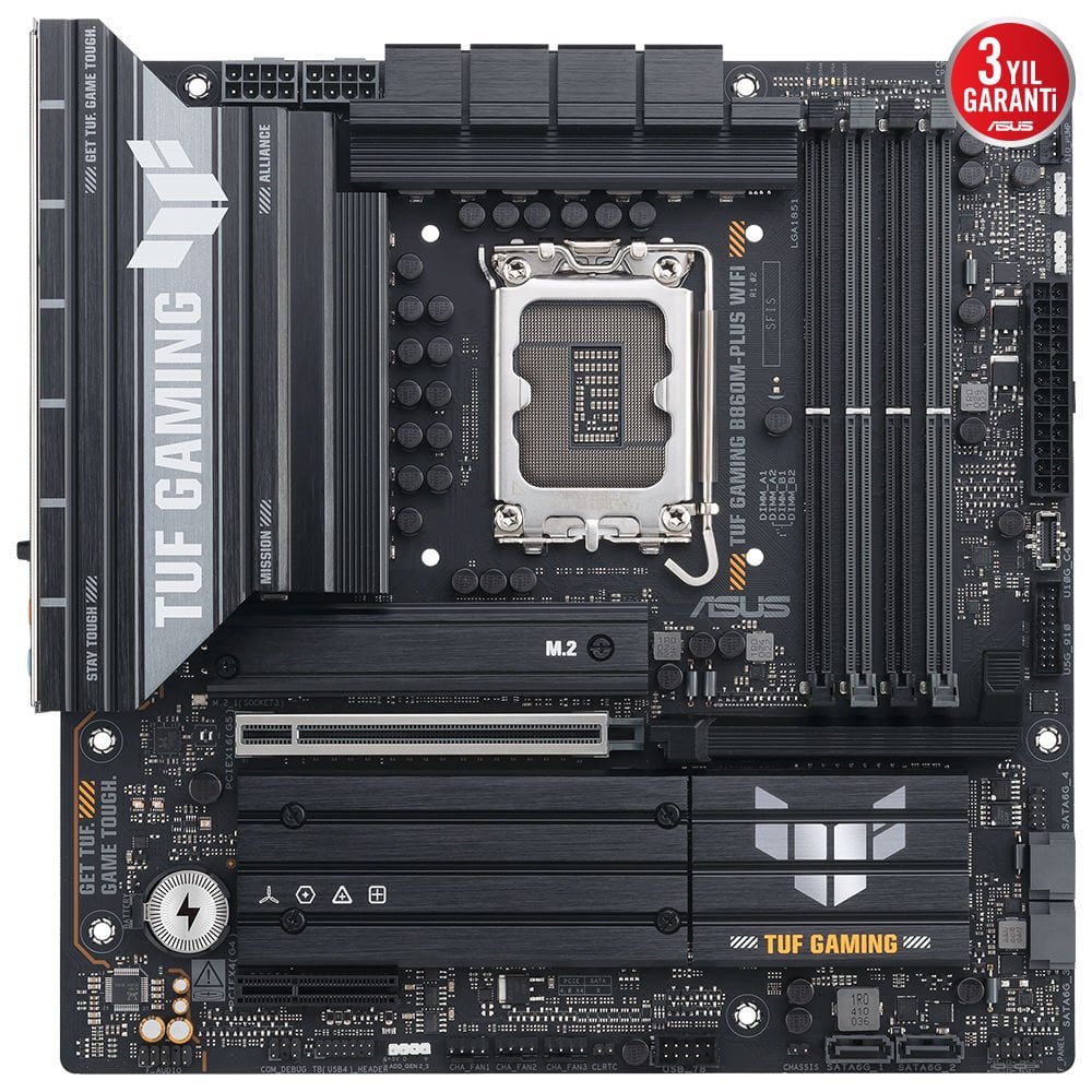 Asus TUF Gaming B860M-PLUS WiFi mATX – LGA1851, DDR5 8800MHz (OC), M.2, HDMI, DisplayPort Anakart 90MB1JV0-M0EAY0