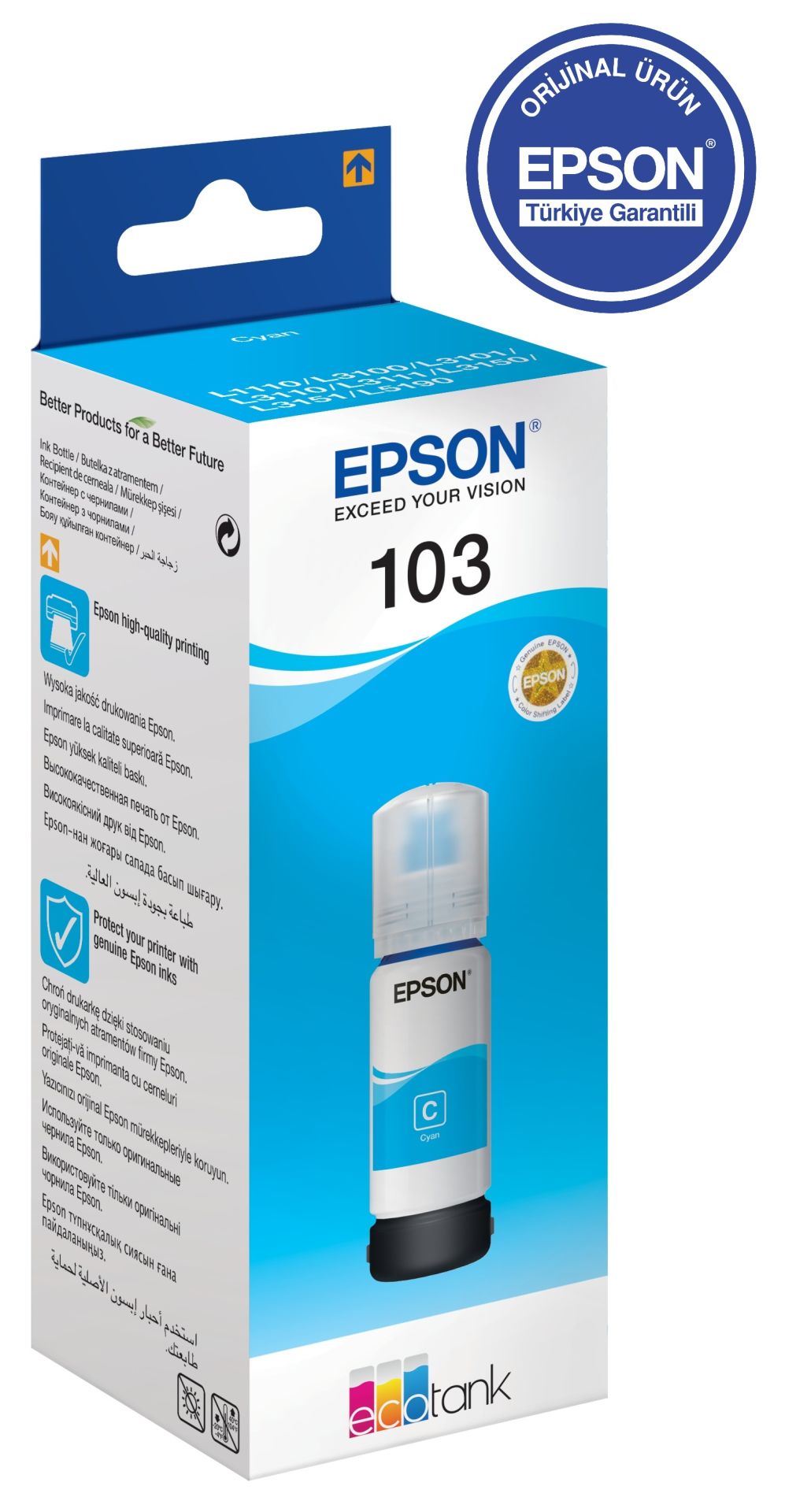 Epson EcoTank 103 65ml Orijinal Cyan (Mavi) Mürekkep Kartuş C13T00S24A