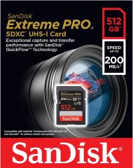 SanDisk Extreme Pro 512GB 200/140MB/s SDXC V30 UHS-I U3 Hafıza Kartı SDSDXXD-512G-GN4IN