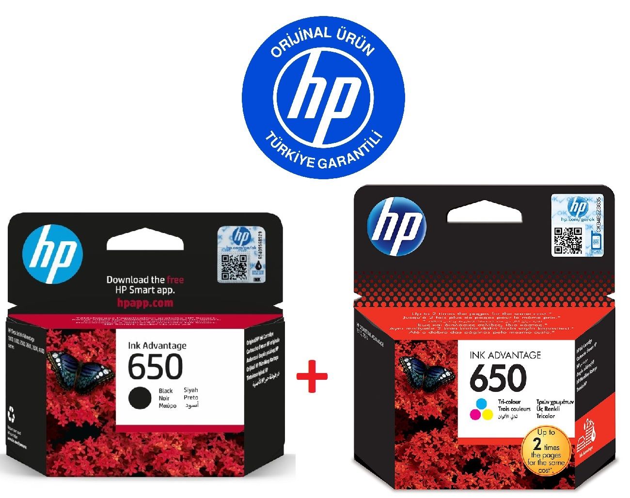 HP 650 Siyah CZ101AE + HP 650 Renkli CZ102AE Orijinal Kartuş Seti