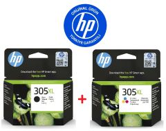 HP 305XL Siyah 3YM62AE + HP 305XL Renkli 3YM63AE Orijinal Kartuş Seti
