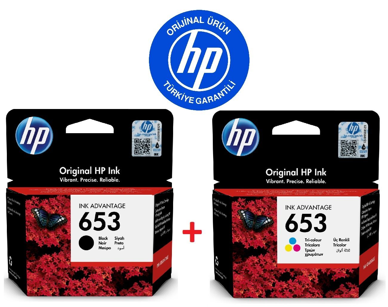 HP 653 Siyah 3YM75AE + HP 653 Renkli 3YM74AE Orijinal Kartuş Seti